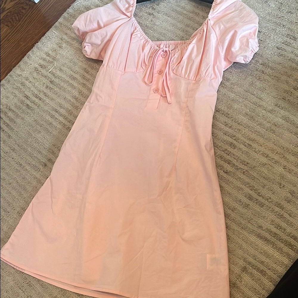 Pink Mini Dress with Puff Sleeves and Scoop Neckline
